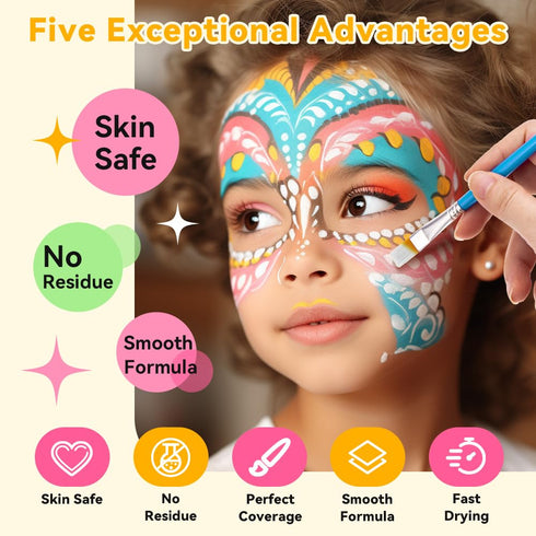 Janolia Face Painting Kit for Kids, Rainbow Split Cake Water Activated Face Paint, Ideal for Halloween and Carnival