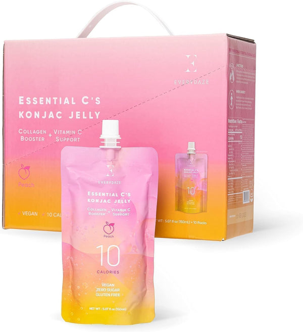 EVERYDAZE Essential C’s Collagen + Vitamin C Konjac Jelly | Vegan, 10 Calories, 0 Sugar | Peach | 10 Packs