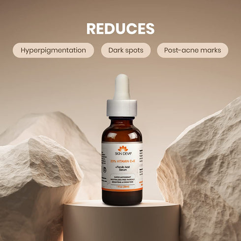 SKIN DEVA 20% Vitamin C Serum for Face with Vitamin E & Ferulic Acid - 1 fl oz 30 ML - Rejuvenates Skin & Brightens