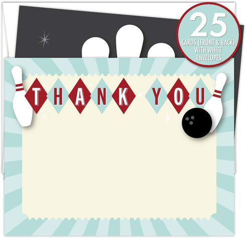 Set 25 5.5 4.25 A2 Koko Paper Co Bowling Thank You Cards. of x Green and Beige Flat Note Cards and White Envelopes.