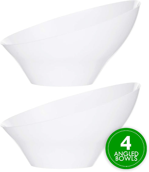 PLASTICPRO Disposable Angled Plastic Bowls, Medium Round Serving Bowl, Elegant for Party, Snack, or Salad, Pack of 4