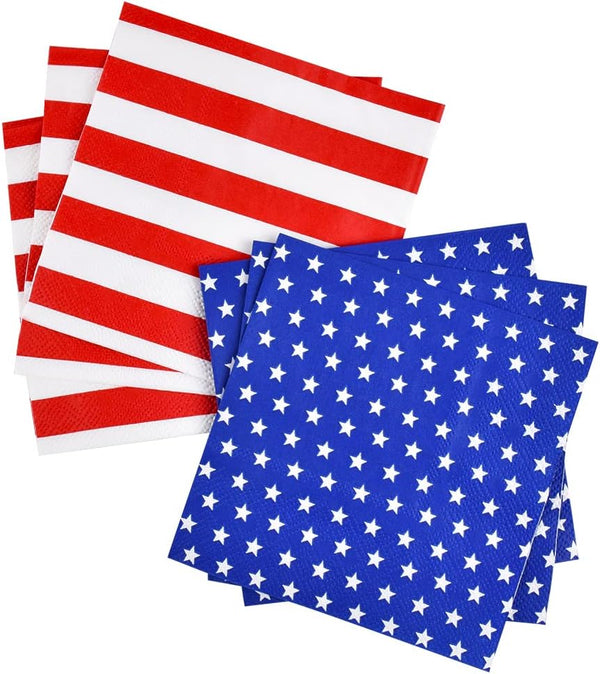 Gatherfun American Flag Patriotic Party Supplies - Disposable Paper Napkins for Veterans Day, 40 Pack of Stars + Stripes