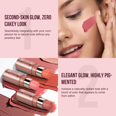 Multi-Use Makeup Cream Blush Stick, Unidollss 3-in-1 Buildable Blush for Cheeks, Eyes, and Lips, Hydrating Formula (04