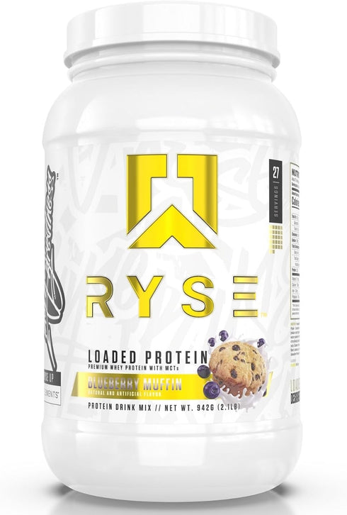 RYSE Up Supplements Loaded Protein Powder - 25g Whey Protein Isolate, Low Carbs & Sugar, 27 Servings (Blueberry Muffin)