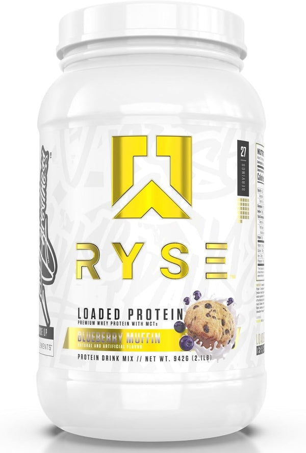 RYSE Up Supplements Loaded Protein Powder - 25g Whey Protein Isolate, Low Carbs & Sugar, 27 Servings (Blueberry Muffin)