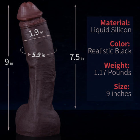 PiiPaa 9 Inch Black Realistic Dildo Feels Like Skin, with Huge Strong Suction Cup Dildos for Hands-Free Play, Soft