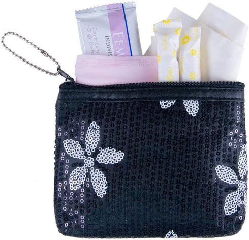 Period Starter Kit, Fashionable and Organic Menstrual Survival Kit for When Aunt Flo Makes a Surprise Visit! (Black)