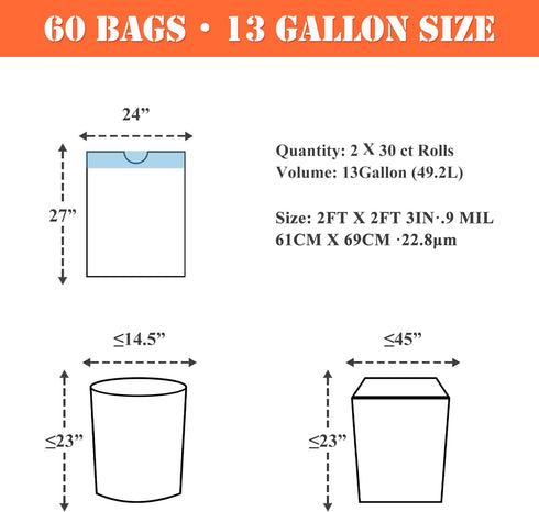MAGO FAMILY MAGIC 13 13 60 Count Gallon Trash Bags, Tall Kitchen Drawstring Trash Bags, Large Kitchen Garbage Bags Gal