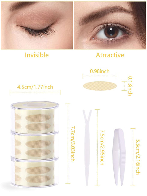 Lorvain 1800 Pieces Breathable Eyelid Tape, 3 Rolls Waterproof Invisible Eye Stickers for Big Eye Decoration