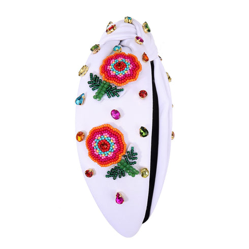 Summer Headband for Women, Beaded Flower Palm Leaf Watermelon Fruit Headband, Rhinestone Jeweled Boho Accessories