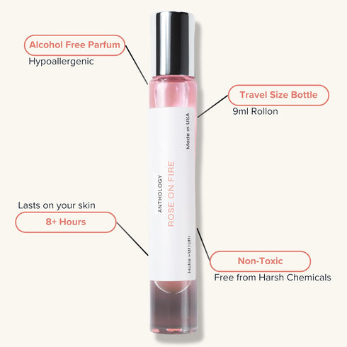 ANTHOLOGY Rose on Fire Roll on Perfume oil for Women 0.3oz 9 ML | Turkish Rose, Spicy Pepper, Musk | Alcohol Free Rollerball, Travel size Clean Fragrance