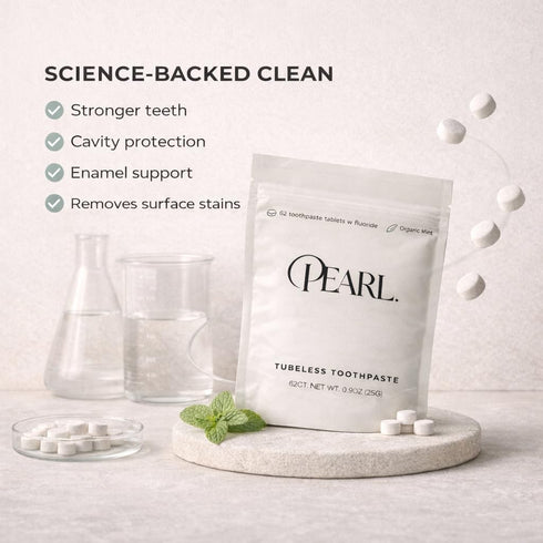 Packaging (186 Pearl Fluoride Mint Toothpaste Tablets | Dentist Designed | Natural Whitening | Sensitivity Relief | TSA