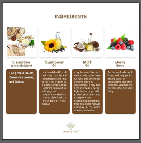 Health & Well Plant-Based Protein Powder, Vanilla, Three Vegan Proteins, Eight Super Fruits