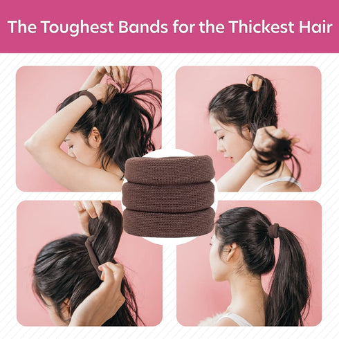Large Hair Ties for Thick Hair, Non-Slip Seamless Ponytail Scrunchies, Brown, 8 Pcs