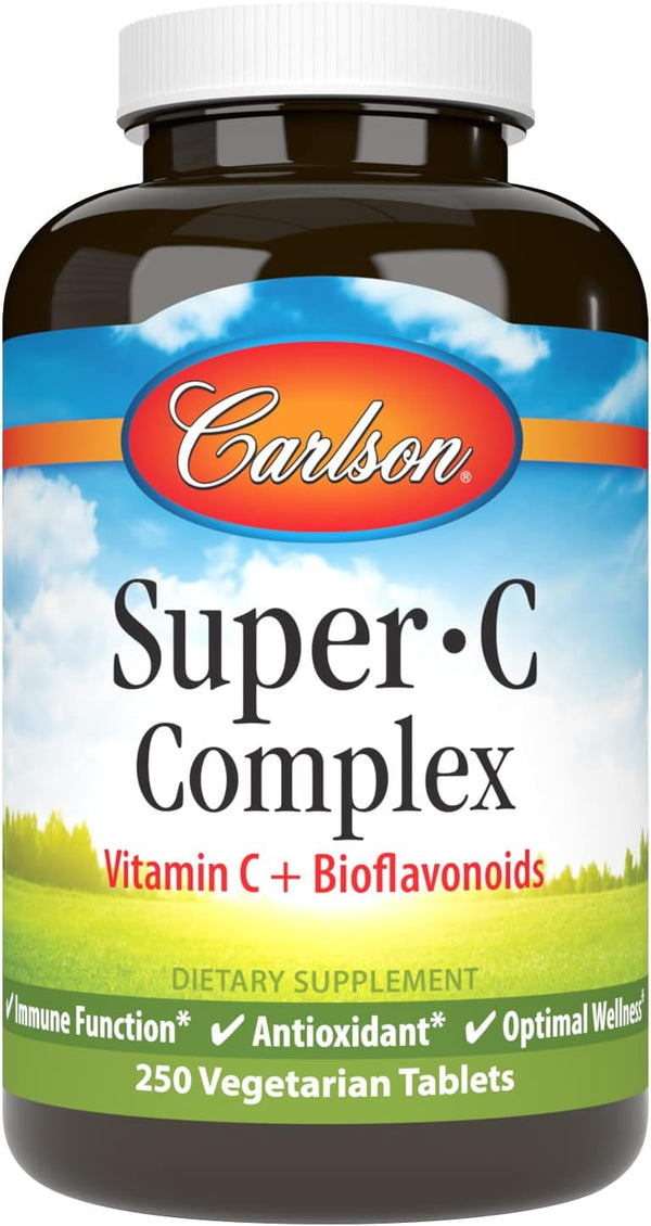 Carlson Super-C Complex Vitamin C + Bioflavonoids for Immune Function & Optimal Wellness (250 Vegetarian Tablets)