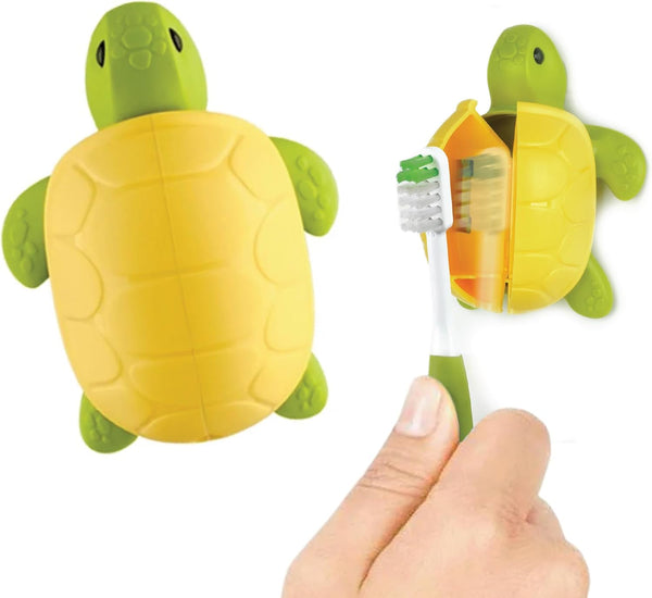 Flipper Fun Animal Turtle Toothbrush Cover – Kids Toothbrush Holder with Suction Cup for Bathrooms
