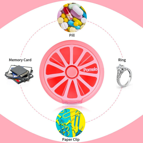 KINMINGZHU 7 Creative Portable Mini Day Weekly Circular Shape Rotary Cute Fruit Style Pill Storage Case Box (Pomelo)