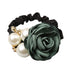 LOVEF 4Pcs Korean Fashion Pearl Hair Rope, Rose Flower Rhinestone Hair Ties