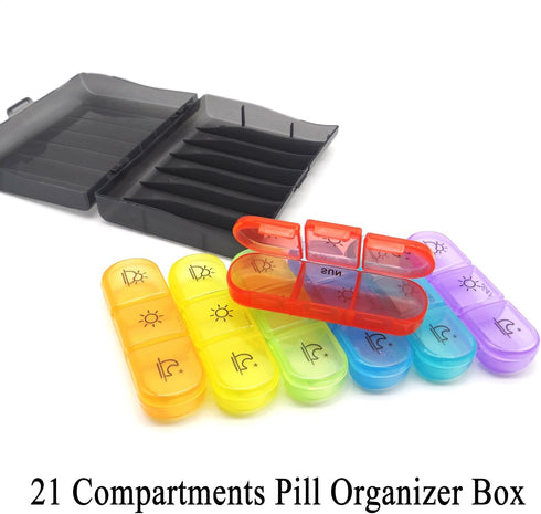 Wopanxye 7-Day 3 21 Travel Pill Organizer, Times a Day, AM PM Pill Box Tray with One-Side Large Opening for Easy