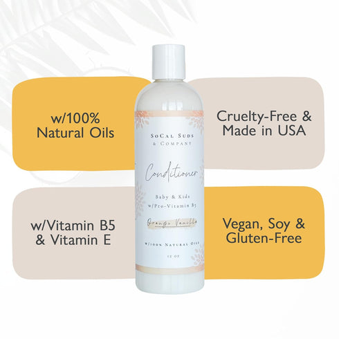 SoCal Suds & Company - Organic Baby & Kids Conditioner - Moisture Baby Hair Conditioner - Gentle Natural Vitamin Rich Ingredient Organic Oils for Babies and Kids Sensitive Scalp - Orange Vanilla, 12oz