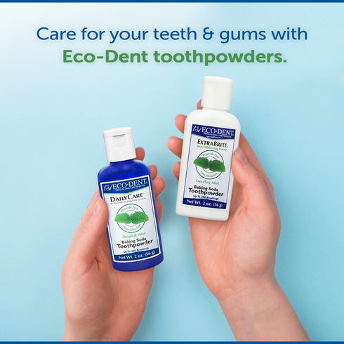 Eco-Dent DailyCare Baking Soda Toothpowder, Original Mint - SLS & Fluoride-Free with DailyRinse Pack