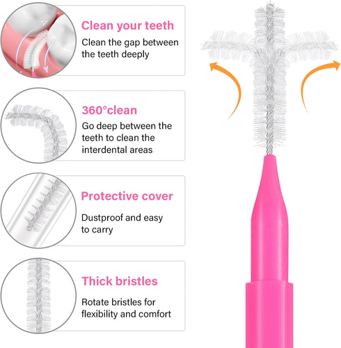 Healeved 100pcs Interdental Brush Flossers, Portable Braces Brush for Cleaner Tooth Flossing, 5 Colors