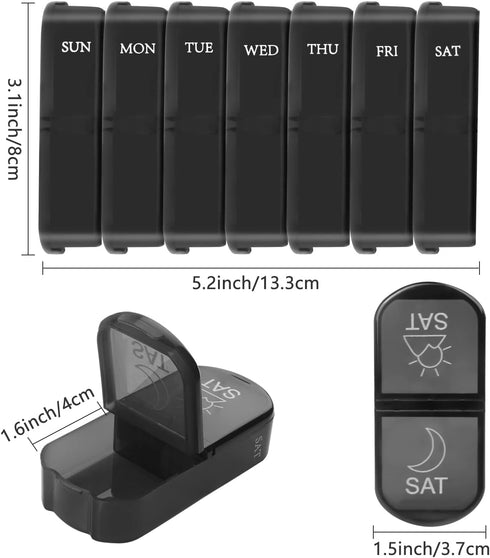 yeloumiss 2 Weekly PU Leather Pill Bag Organizer Case Times a Day, AM PM Daily Pill Box to Hold Vitamin, Fish Oil