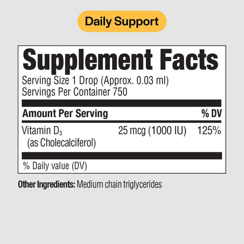 PureFormulas Liquid Vitamin D 25 mcg (1,000 IU) - Vitamin D3 Drops Essential Daily Support for Health and Wellness for Adults and Kids - Non GMO Vegetarian - 0.75 fl oz