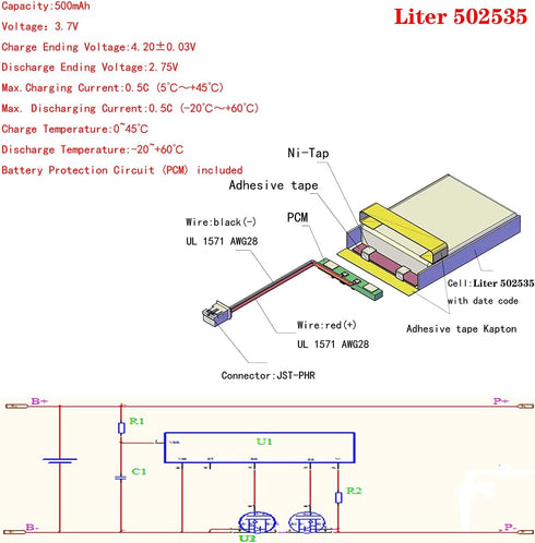 3.7V Lipo Battery 500mAh Rechargeable Lithium ion Polymer Battery 502535 Lithium Polymer ion Battery with JST Connector