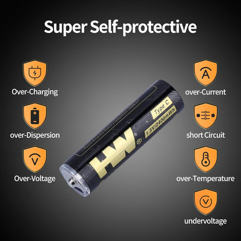 HW 4 Pack Type-C USB Rechargeable AA Battery, 1.5V Long Lasting, 1.5H Fast Charge, Over 1000 Cycles