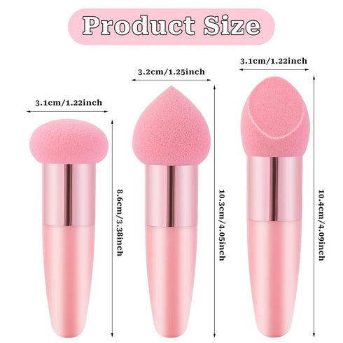 3Pcs Makeup Sponge, Facial Foundation Sponge, Professional Blending Sponge with Handle for Dry & Wet Use