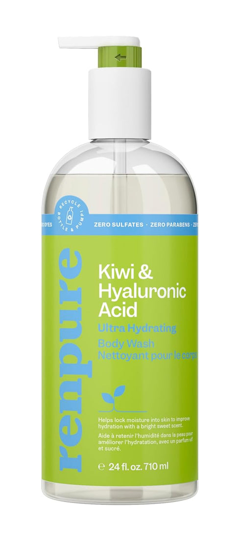 Renpure Kiwi and Hyaluronic Acid Ultra Hydrating Body Wash, 24 fl oz - Gentle Formula, Dye and Paraben Free