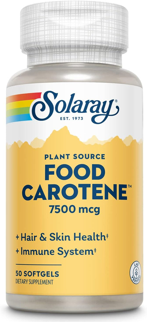 SOLARAY Food Carotene, Vitamin A as Beta Carotene 25000IU | 50ct Carotenoids for Skin & Eyes, Immune Support