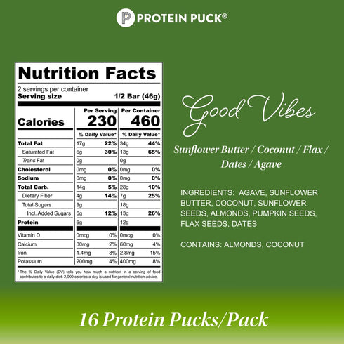 Protein Puck Plant Based Bars, 16 Count, Vegan Protein Snacks, Gluten Free, Non Dairy, Healthy Bars