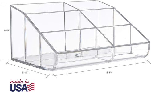 STORi Clear Plastic Vanity Makeup Organizer with 6 Compartments for Brushes, Eyeshadow Palettes, Beauty Supplies
