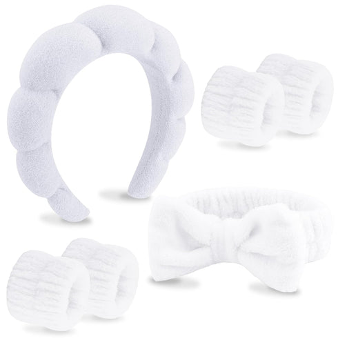 VELSCRUN 6 Pack Spa Headband, Makeup Headband, Face Wash Headband, White Sponge Hair Band Bow Tie for Women