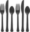 Reusable Jet Black Plastic Cutlery Assortment - Pack of 200 (Forks, Knives,