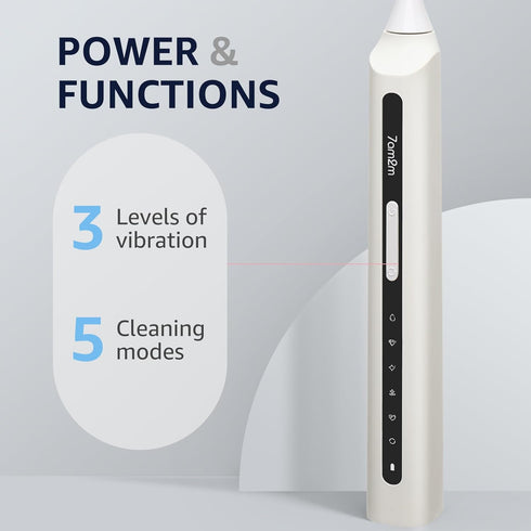 7AM2M Sonic Electric Toothbrush, High Power Rechargeable, 8 Brush Heads, 15 Adjustable Modes, White