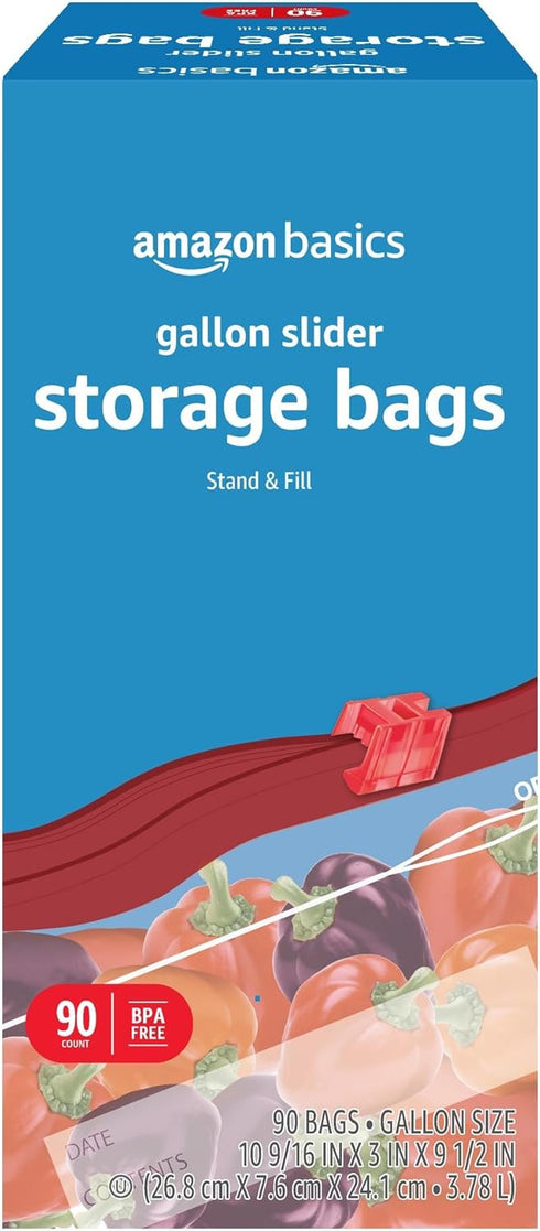Amazon Basics Slider Gallon Food Storage Bags - Stand & Fill, 90 Count
