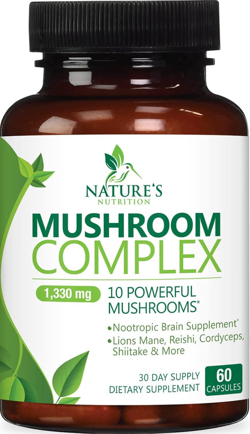 Mushroom Supplement 60 Count, 10 Mushroom Complex Blend with Lions Mane, Reishi, Turkey Tail & More
