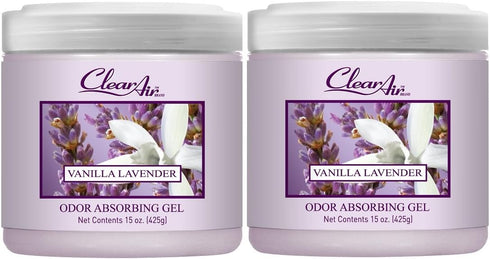 Clear Air Odor Absorber Gel - 15 oz, Pack of 2: Air Freshener for Bathrooms, Cars, Boats, RVs, Pet Areas - Lavender