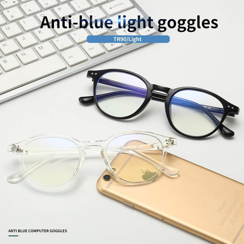 Dollger Blue Light Blocking Glasses, Vintage Round Frame Eyeglasses for Women Men, 2 Pack Transparent and Black