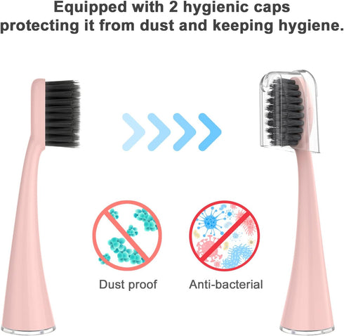 YUNCHI Replacement Toothbrush Heads for Burst Electric Toothbrush, Soft Charcoal Bristles, 10 Count, Rose Gold