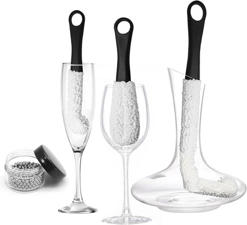 3 Pieces Decanter Cleaning Brush with 400 Cleaning Beads, Flexible Bottle Cleaning Tools for Wine Decanters, Goblets