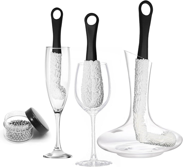 3 Pieces Decanter Cleaning Brush with 400 Cleaning Beads, Flexible Bottle Cleaning Tools for Wine Decanters, Goblets