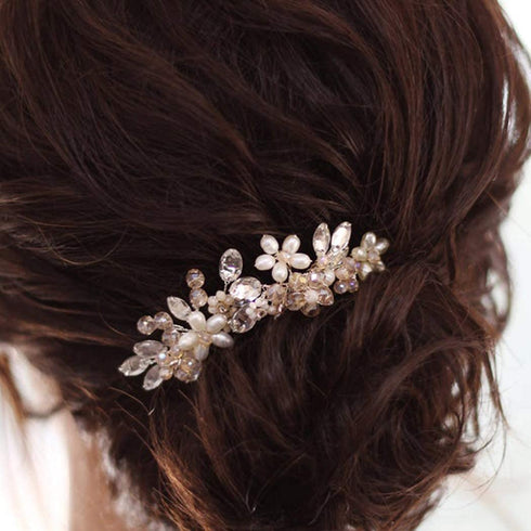 Unicra Bridal Hair Pins, Pack of 2 Rose Gold Crystal Flower Hair Accessories for Women and Girls Party Hair Clips