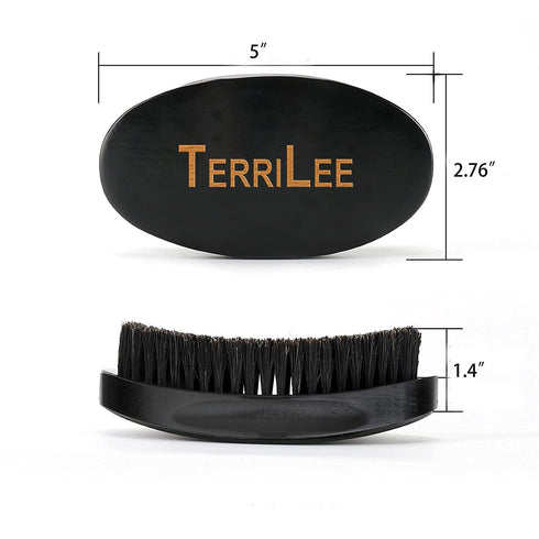Premium Beech and Black Mix Bristle Wave Brush for Men's Hair Styling - Curved Medium Hard Brush