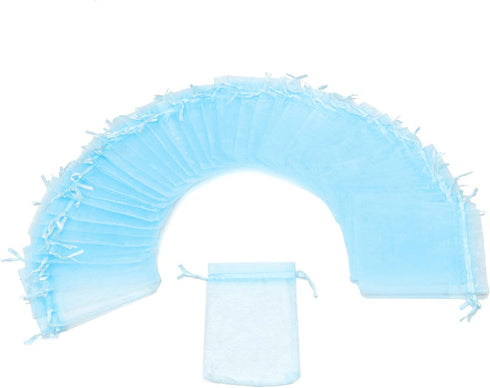 100Pcs Organza Bags, 5x7 Inch Sky Blue Sheer Baby Shower Party Favor Bags with Drawstring for Wedding Candy Pouches