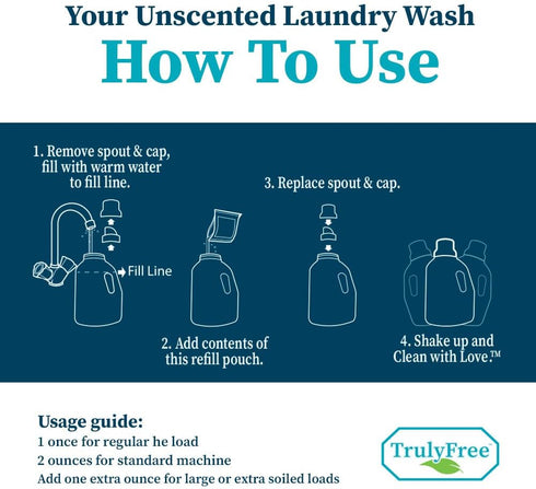 Laundry Wash Detergent for Sensitive Skin, Gentle & Safe for Baby Clothes, Plant-Based, Natural Ingredients, Unscented,