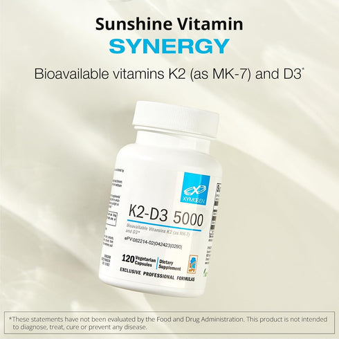 XYMOGEN K2-D3 5000, Bioavailable Vitamin D3 5000 IU with Vitamin K2 MK-7, Immune Support Supplement, 60 Capsules